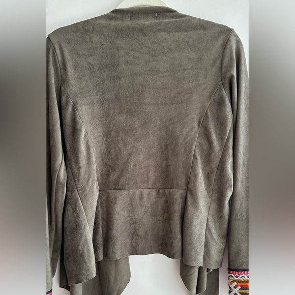 Kaui Suede Cardigan Jacket with Fabric Trim, Army Green/Multi, Size Large - Picture 14 of 15